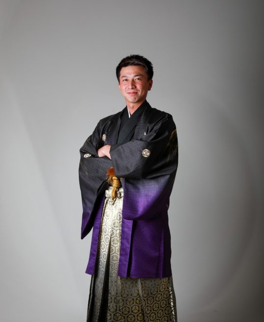 紋付袴レンタル・成人式・結婚式・卒業式【羽織】黒から紫のグラデーション　金の鷹No.293